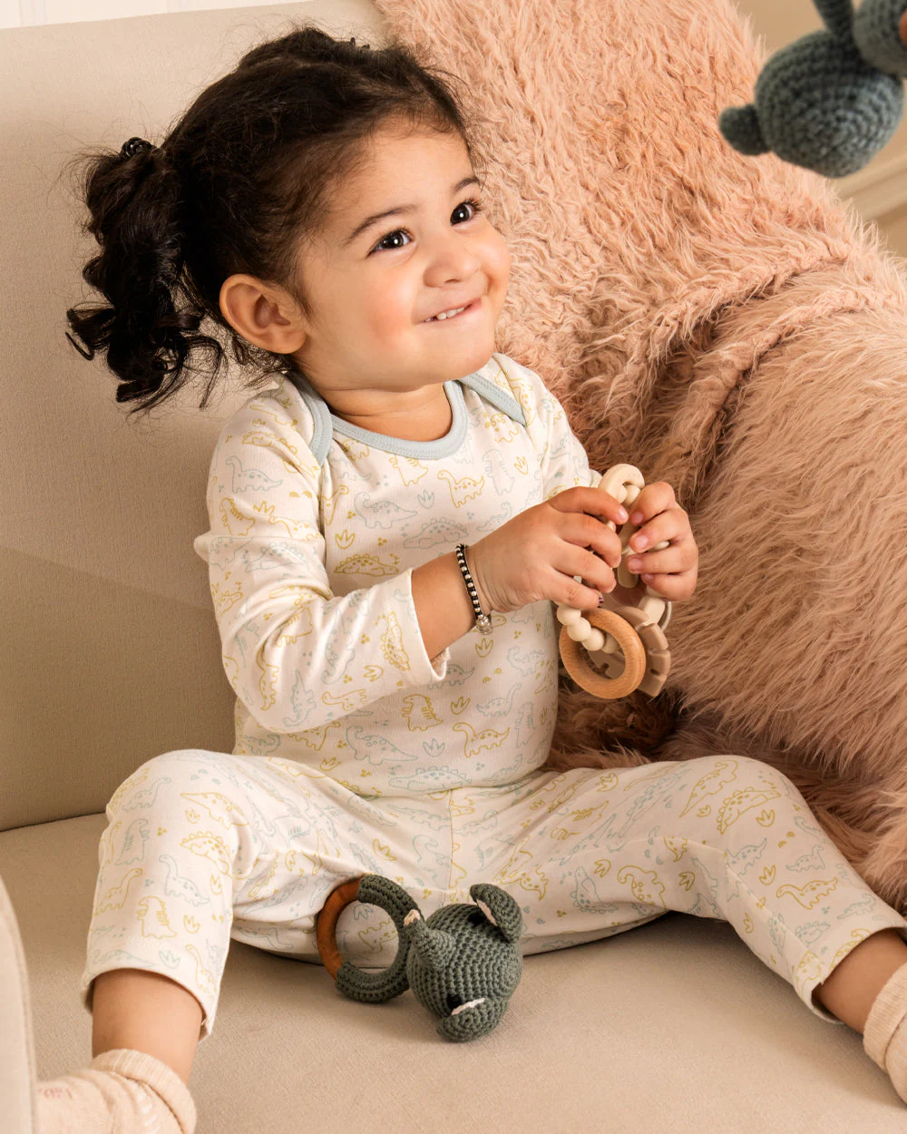 Twingle 100% Organic Cotton Bodysuit with Leggings-Envelope Neck for Easy Dressing-No Itchy Tags-Soft Elasticated Waistband-Long Sleeves-Dino Print-White-For Infants - Image 3