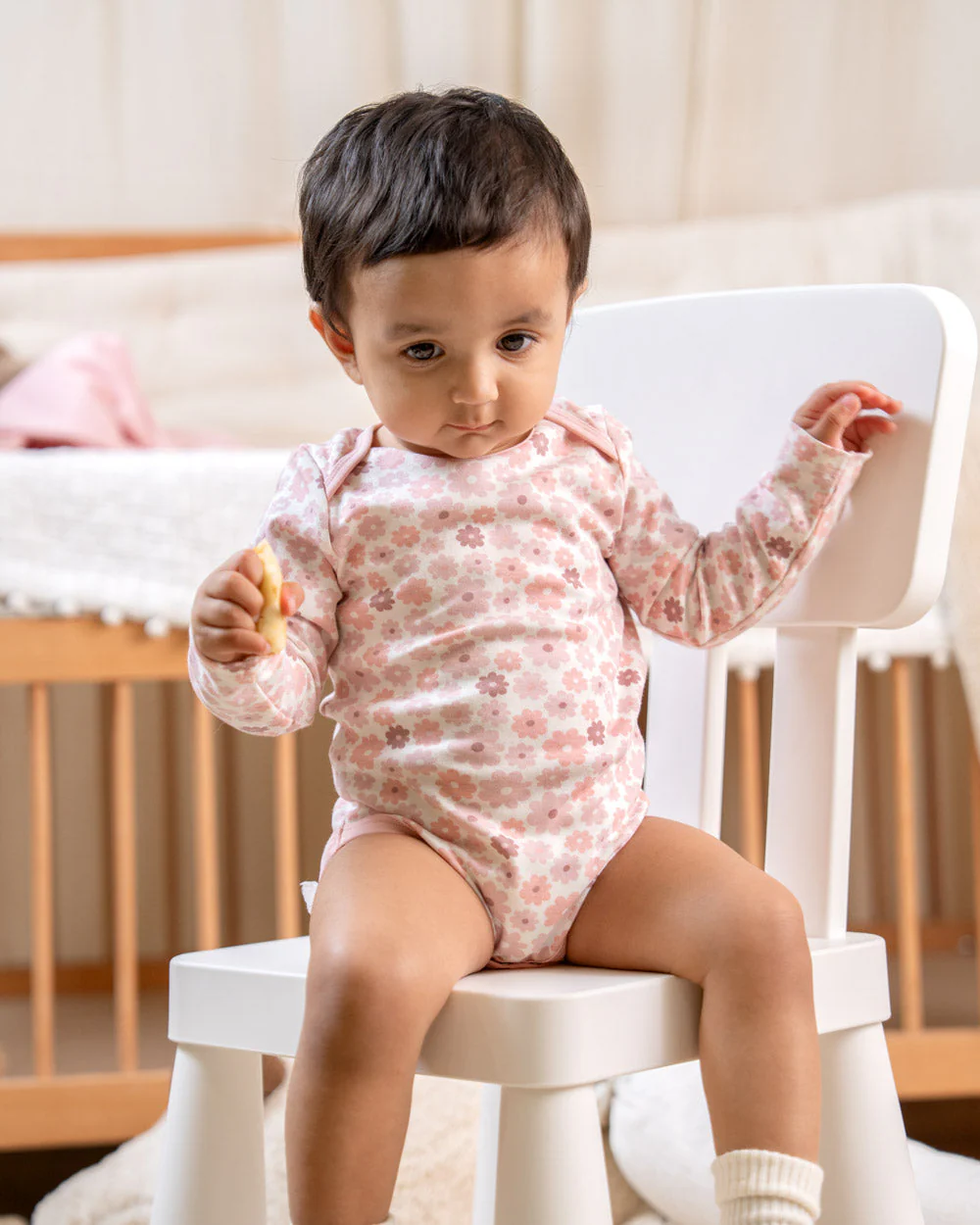 Twingle 100% Organic Cotton Bodysuit with Leggings-Envelope Neck for Easy Dressing-No Itchy Tags-Soft Elasticated Waistband-Long Sleeves-Floral Print-Pastel Pink-For Infants - Image 3