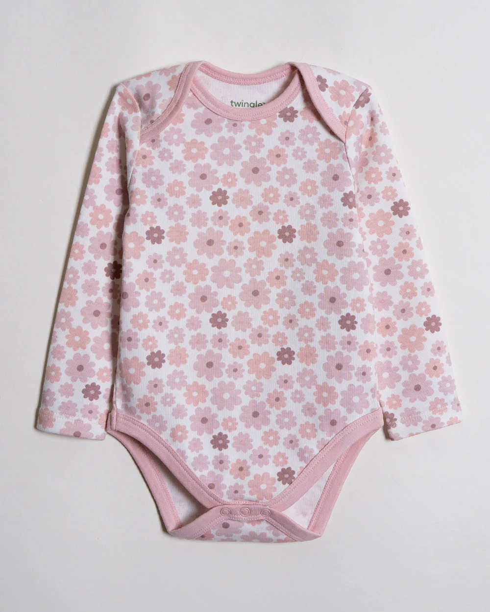 Twingle 100% Organic Cotton Bodysuit with Leggings-Envelope Neck for Easy Dressing-No Itchy Tags-Soft Elasticated Waistband-Long Sleeves-Floral Print-Pastel Pink-For Infants - Image 4