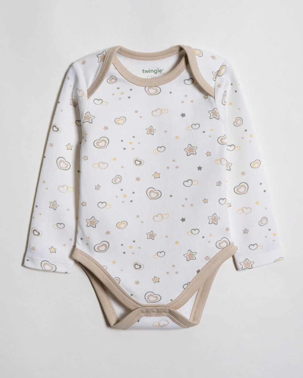 Twingle 100% Organic Cotton Bodysuit with Leggings-Envelope Neck for Easy Dressing-No Itchy Tags-Soft Elasticated Waistband-Long Sleeves-Hearts & Stars Print-White-For Infants - Image 4