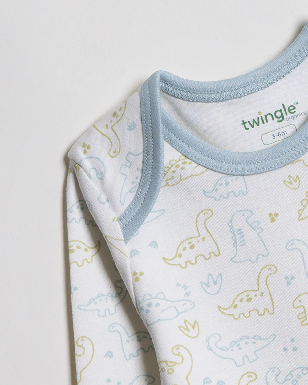 Twingle 100% Organic Cotton Bodysuit-Envelope Neck for Easy Dressing-Nickel Free Snaps-Long Sleeves-Dino Print-White-For Infants - Image 3