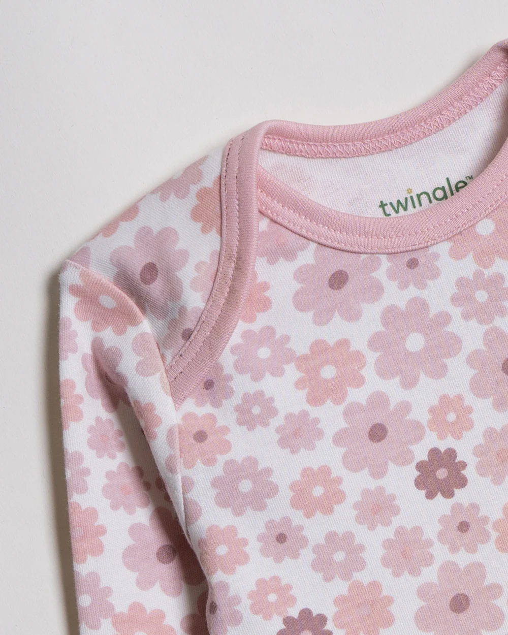 Twingle 100% Organic Cotton Bodysuit-Envelope Neck for Easy Dressing-Nickel Free Snaps-Long Sleeves-Floral Print-Pastel Pink-For Infants - Image 3