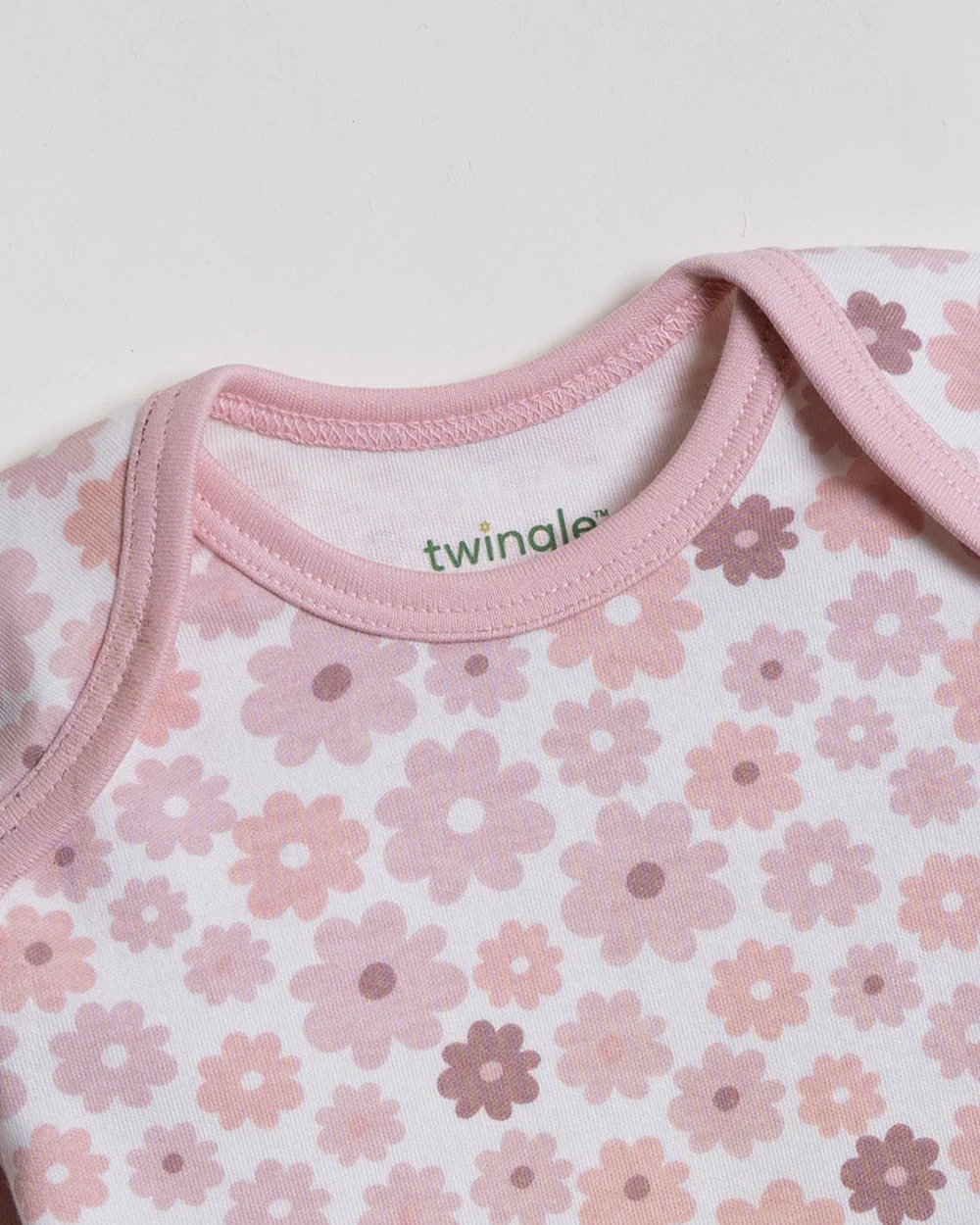 Twingle 100% Organic Cotton Bodysuit-Envelope Neck for Easy Dressing-Nickel Free Snaps-Long Sleeves-Floral Print-Pastel Pink-For Infants - Image 6