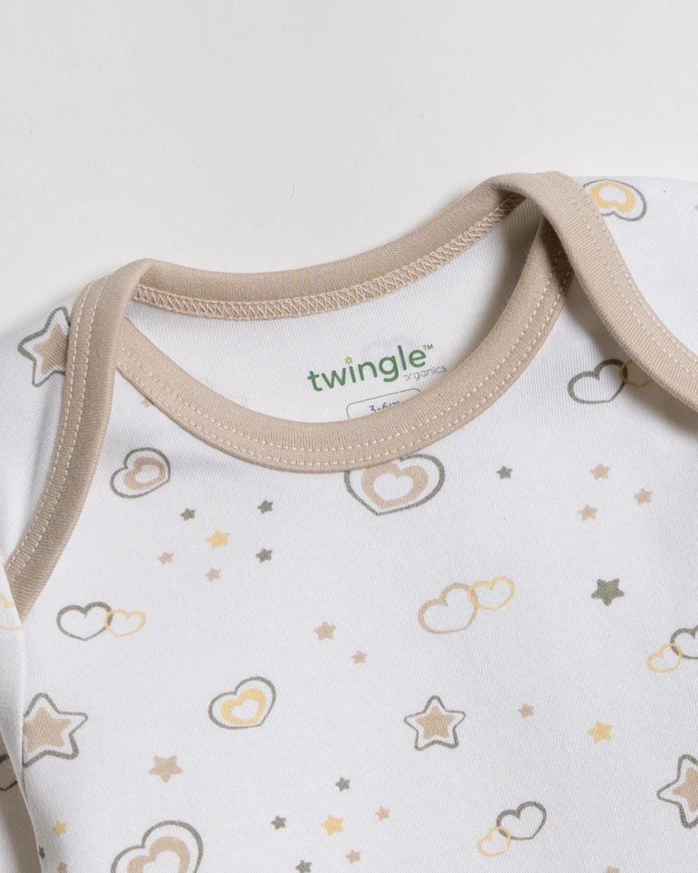 Twingle 100% Organic Cotton Bodysuit-Envelope Neck for Easy Dressing-Nickel Free Snaps-Long Sleeves-Hearts & Stars Print-White-For Infants - Image 6