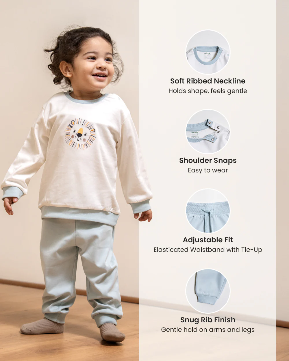 Twingle 100% Organic Cotton Jogger Set-Hypoallergenic Fabric-No Itchy Tags-Soft Elasticated Waistband-Long Sleeves-Solid-Light Blue-For Infants - Image 8