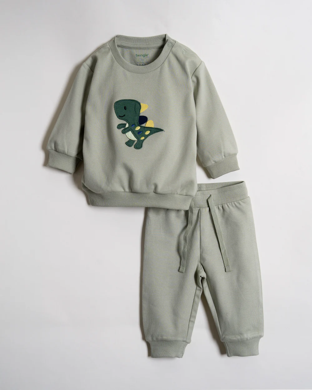 Twingle 100% Organic Cotton Jogger Set-Hypoallergenic Fabric-No Itchy Tags-Soft Elasticated Waistband-Long Sleeves-Solid-Sage Green-For Infants - Image 2