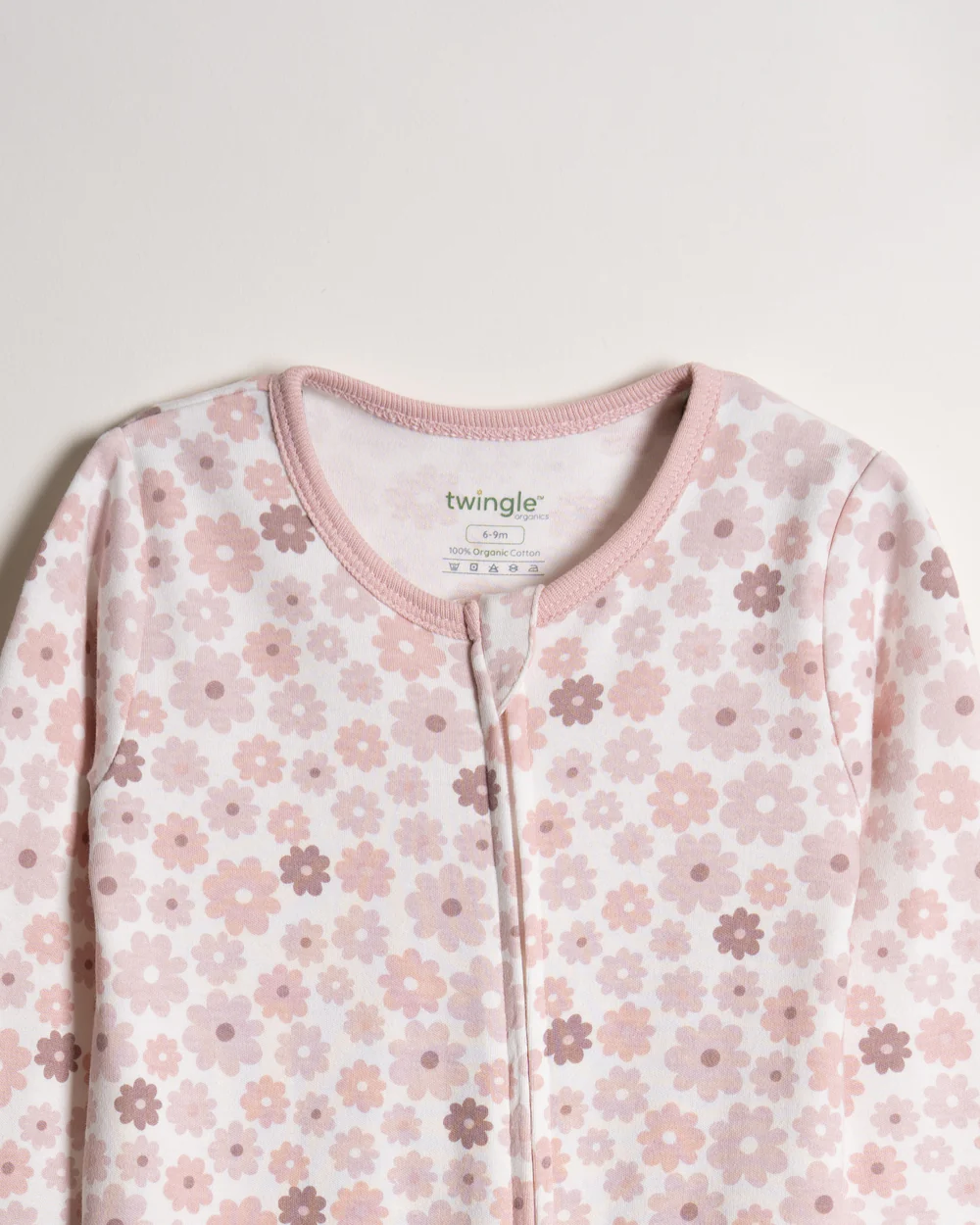 Twingle 100% Organic Cotton Sleepsuit-Zip Guard to Protect Baby's Chin & Neck-Two Way Zipper for Easy Diaper Change-Inbuilt Booties & Mittens-Floral Print-White-For Infants - Image 4