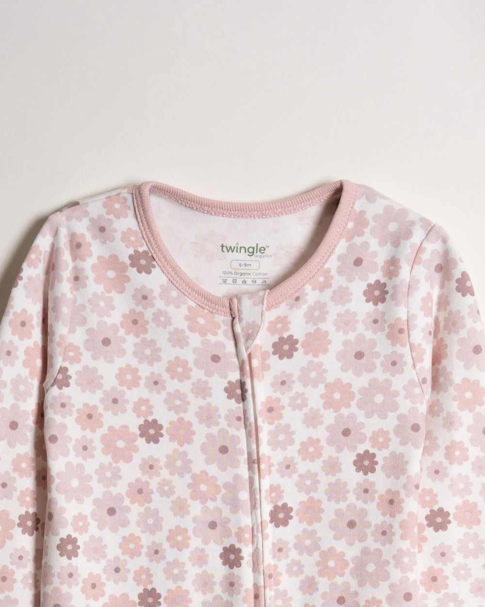 Twingle 100% Organic Cotton Sleepsuits-Zip Guard to Protect Baby's Chin & Neck-Two Way Zipper for Easy Diaper Change-Inbuilt Booties & Mittens-Long Sleeves-Hearts & Stars & Floral Print-White & Pastel Pink-Pack of 2-For Infants - Image 10
