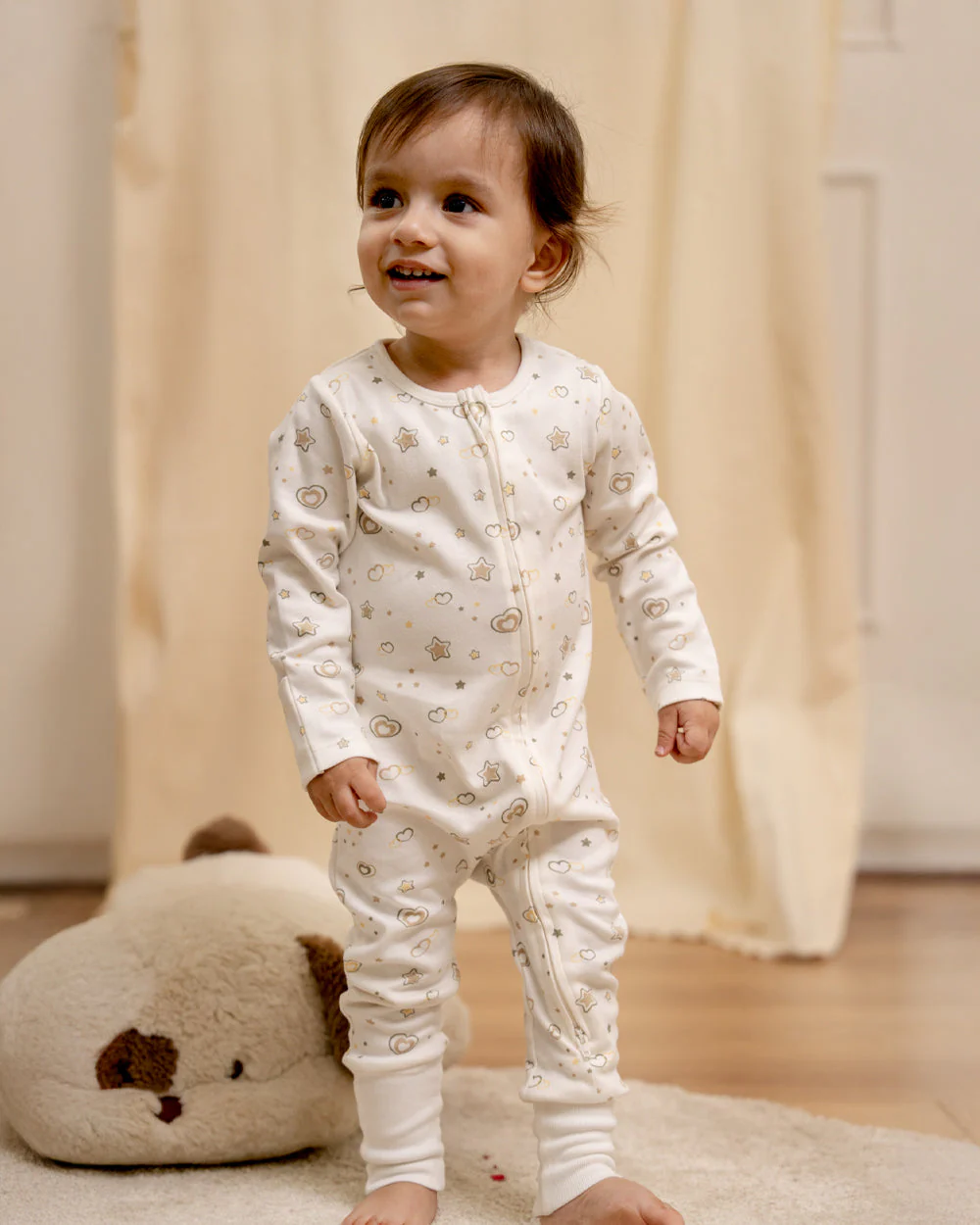 Twingle 100% Organic Cotton Sleepsuits-Zip Guard to Protect Baby's Chin & Neck-Two Way Zipper for Easy Diaper Change-Inbuilt Booties & Mittens-Long Sleeves-Hearts & Stars & Floral Print-White & Pastel Pink-Pack of 2-For Infants - Image 2