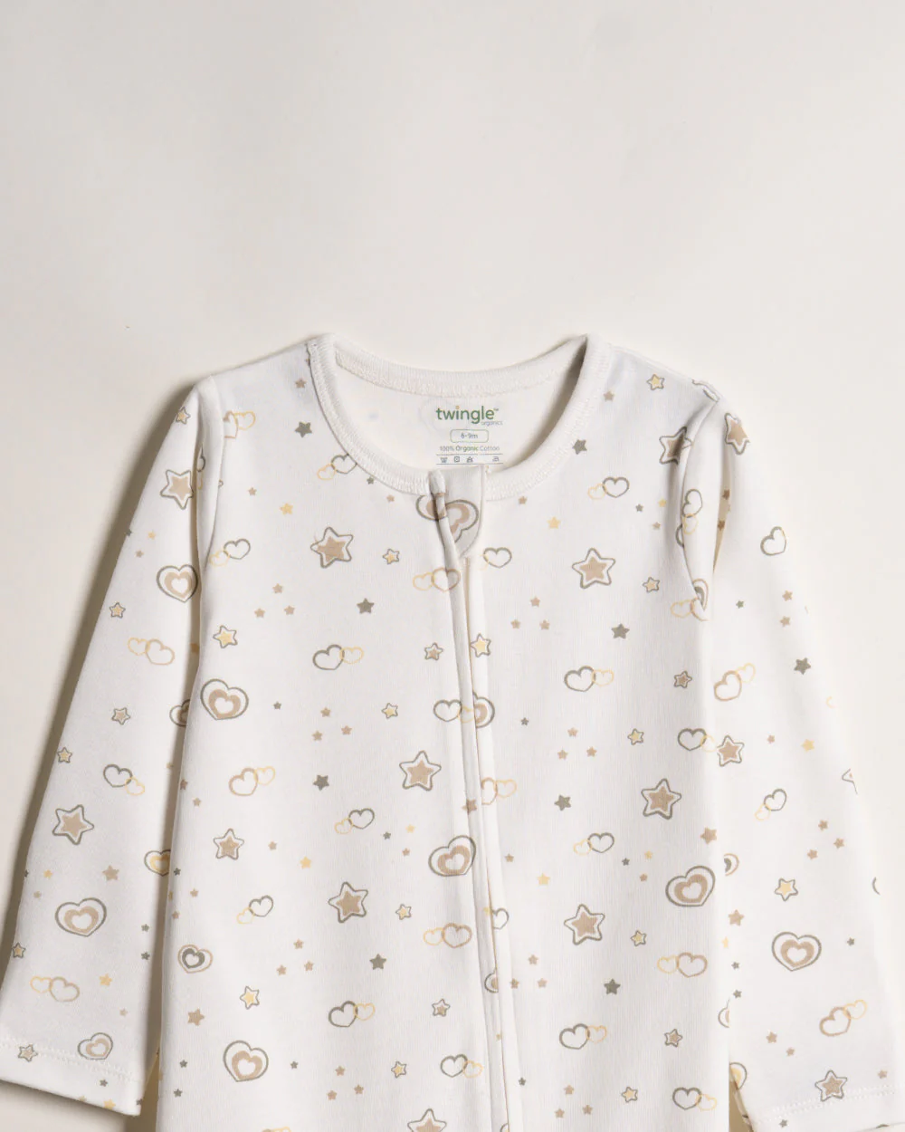 Twingle 100% Organic Cotton Sleepsuits-Zip Guard to Protect Baby's Chin & Neck-Two Way Zipper for Easy Diaper Change-Inbuilt Booties & Mittens-Long Sleeves-Hearts & Stars & Floral Print-White & Pastel Pink-Pack of 2-For Infants - Image 6