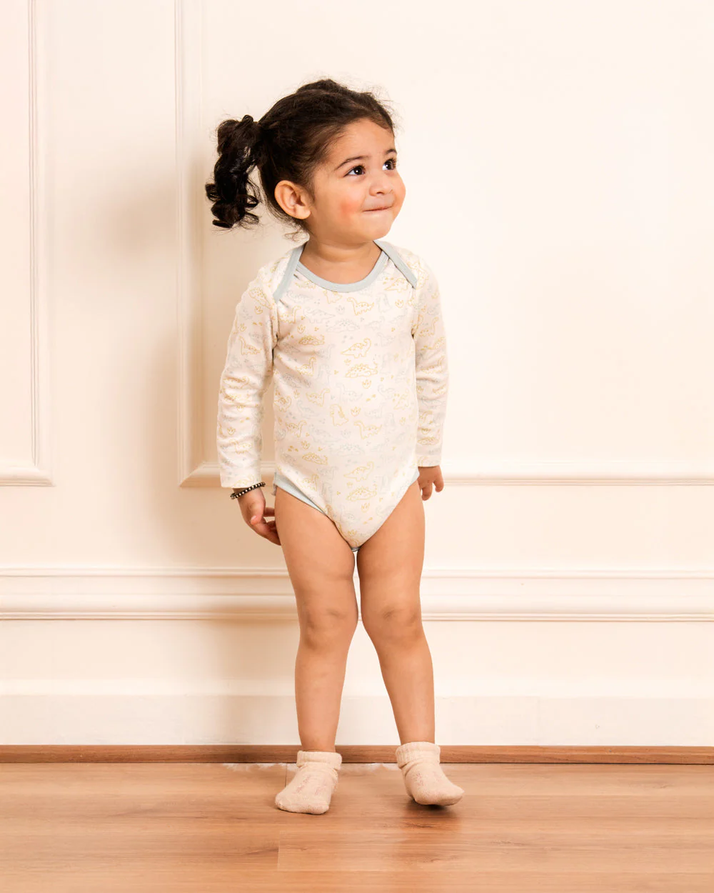 Twingle 100% Organic Cotton Bodysuit-Envelope Neck for Easy Dressing-Nickel Free Snaps-Dino Print-Light Blue-Pack of 2-For Infants - Image 2