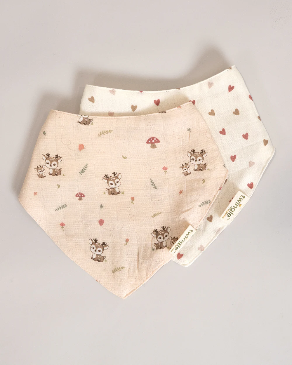 Twingle 100% Organic Muslin Bandana Bib-Dual Layer for Maximum Absorbency-Trusted YKK Snaps-Deer & Hearts Print-Pack of 2-For Infants - Image 4