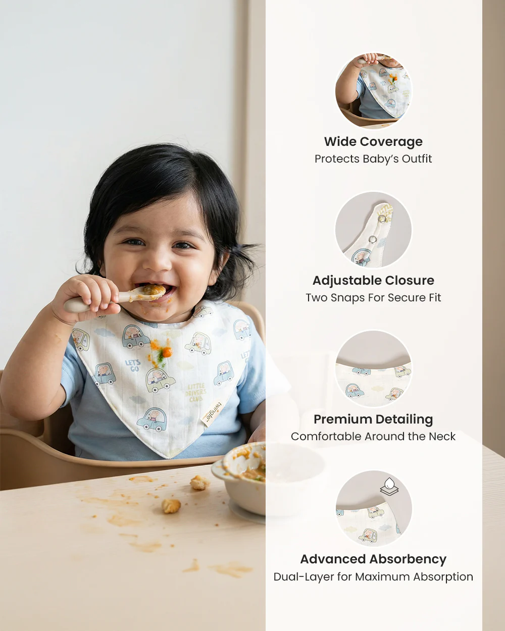 Twingle 100% Organic Muslin Bandana Bib-Dual Layer for Maximum Absorbency-Trusted YKK Snaps-Drivers & Checks Print-Pack of 2-For Infants - Image 11
