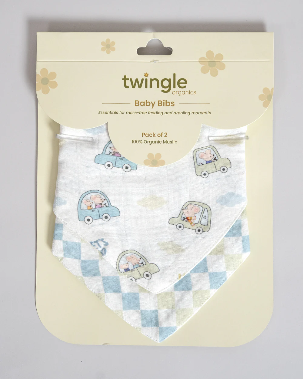 Twingle 100% Organic Muslin Bandana Bib-Dual Layer for Maximum Absorbency-Trusted YKK Snaps-Drivers & Checks Print-Pack of 2-For Infants - Image 13