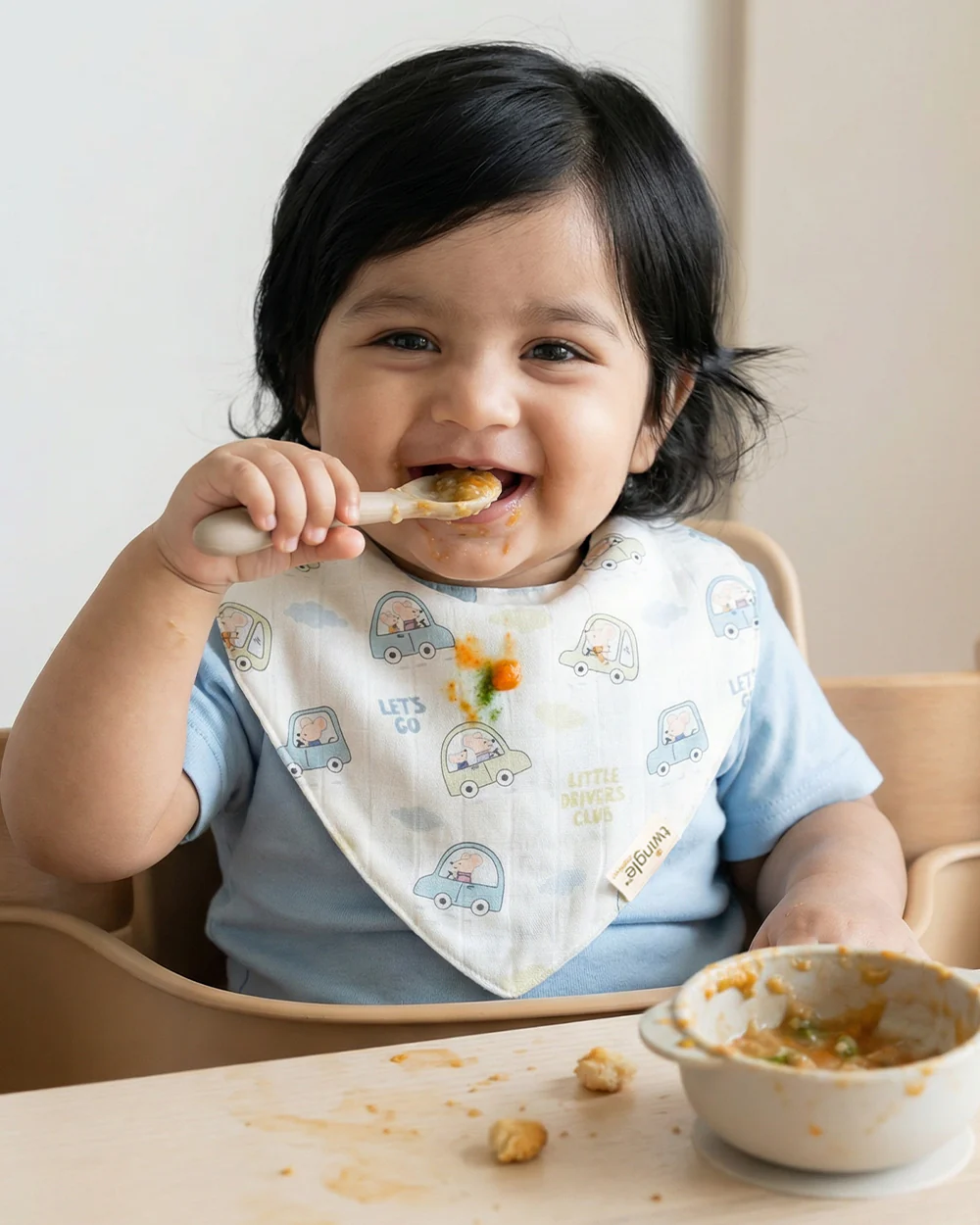 Twingle 100% Organic Muslin Bandana Bib-Dual Layer for Maximum Absorbency-Trusted YKK Snaps-Drivers & Checks Print-Pack of 2-For Infants - Image 2