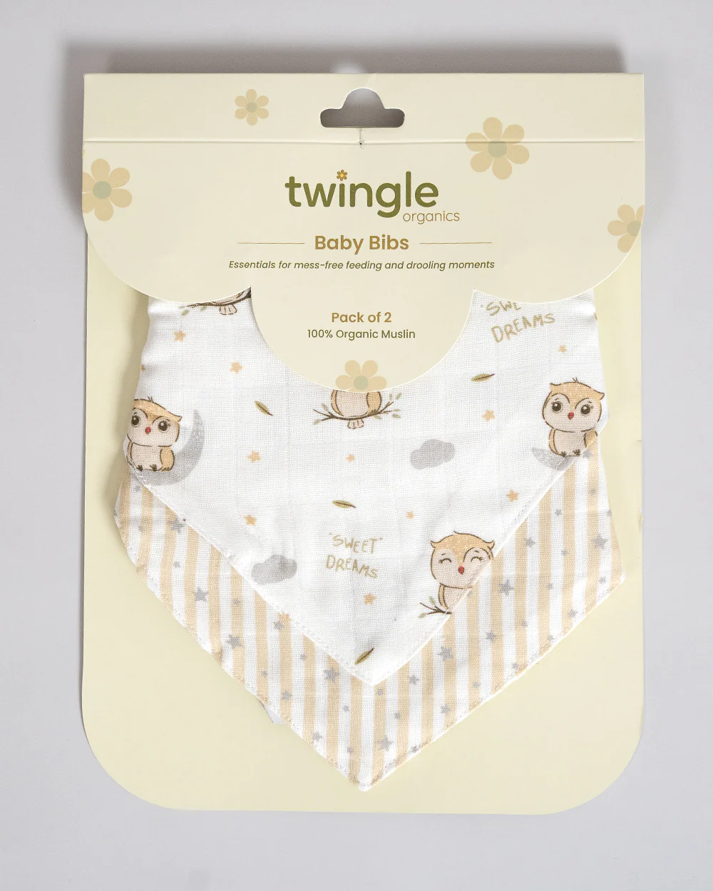 Twingle 100% Organic Muslin Bandana Bib-Dual Layer for Maximum Absorbency-Trusted YKK Snaps-Owls & Stars Print-Pack of 2-For Infants - Image 13
