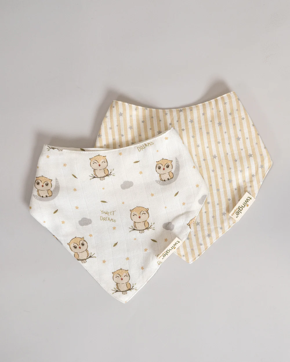 Twingle 100% Organic Muslin Bandana Bib-Dual Layer for Maximum Absorbency-Trusted YKK Snaps-Owls & Stars Print-Pack of 2-For Infants - Image 4