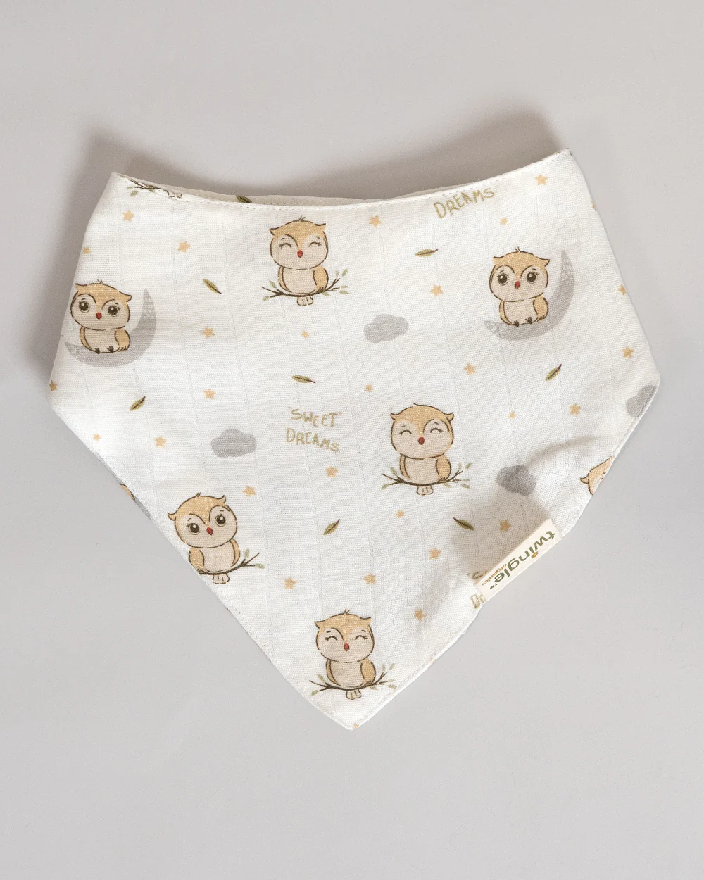 Twingle 100% Organic Muslin Bandana Bib-Dual Layer for Maximum Absorbency-Trusted YKK Snaps-Owls & Stars Print-Pack of 2-For Infants - Image 5