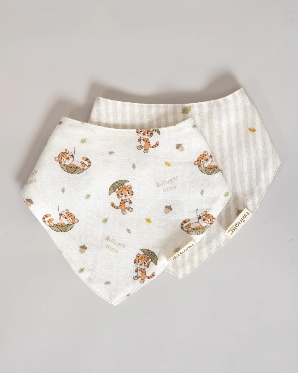 Twingle 100% Organic Muslin Bandana Bib-Dual Layer for Maximum Absorbency-Trusted YKK Snaps-Roar & Autumn Print-Pack of 2-For Infants - Image 4