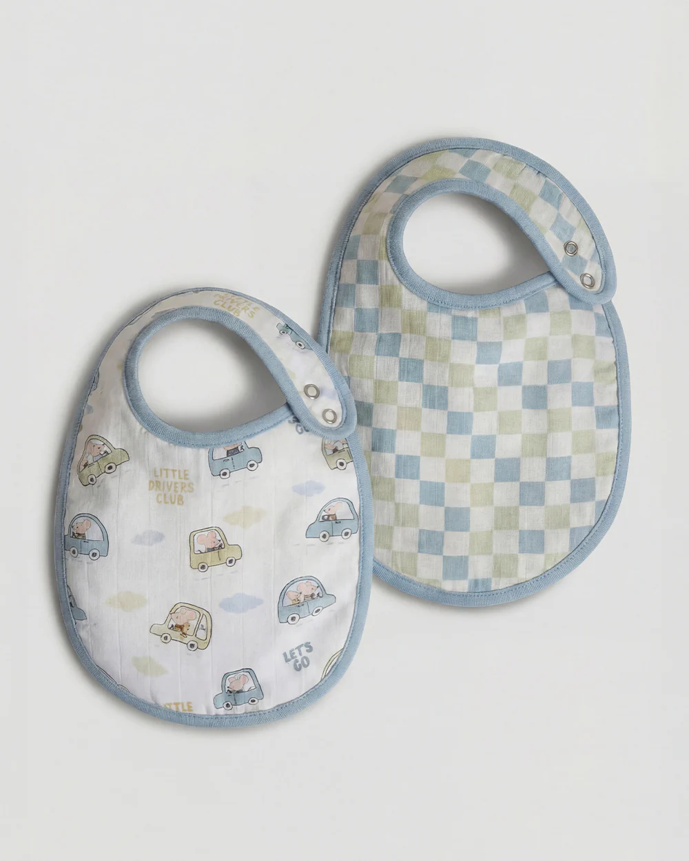 Twingle 100% Organic Muslin Bib-Soft Terry on the Back for maximum Absorbency-Trusted YKK Snaps-Drivers & Checks Print-Pack of 2-For Infants - Image 4