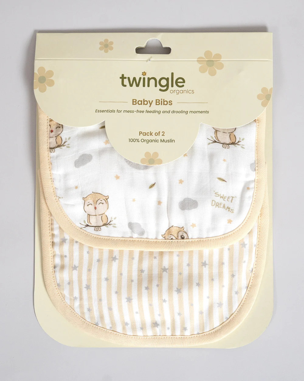 Twingle 100% Organic Muslin Bib-Soft Terry on the Back for maximum Absorbency-Trusted YKK Snaps-Owls & Stars Print-Pack of 2-For Infants - Image 11