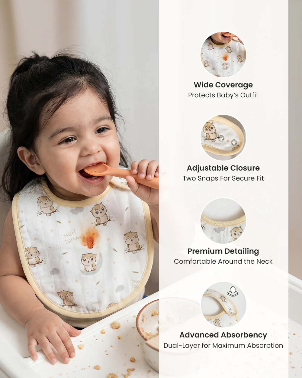 Twingle 100% Organic Muslin Bib-Soft Terry on the Back for maximum Absorbency-Trusted YKK Snaps-Owls & Stars Print-Pack of 2-For Infants - Image 9