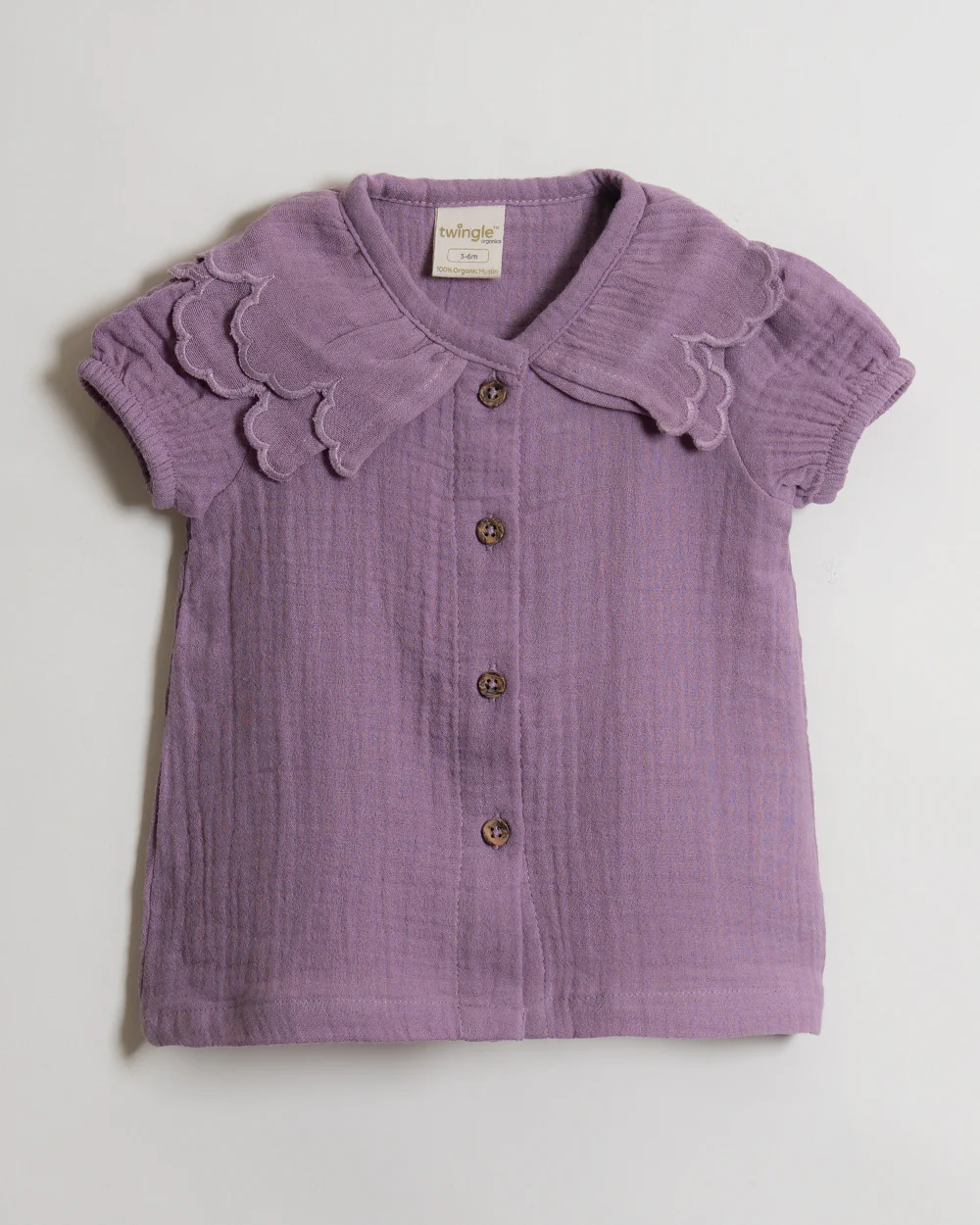 Twingle 100% Organic Muslin Shirt & Shorts Set-Lightweight & Breathable Fabric-Puff Sleeves-Soft Elasticated Waistband-Short Sleeves-Solid-Lavender-For Infants - Image 3