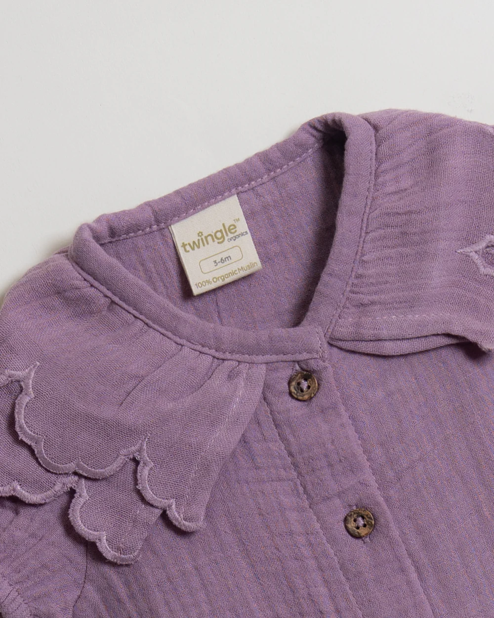 Twingle 100% Organic Muslin Shirt & Shorts Set-Lightweight & Breathable Fabric-Puff Sleeves-Soft Elasticated Waistband-Short Sleeves-Solid-Lavender-For Infants - Image 4