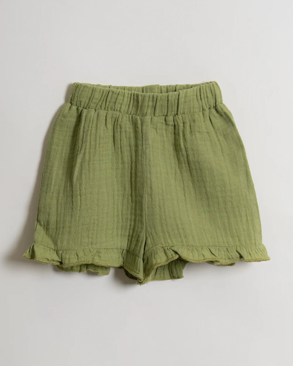 Twingle 100% Organic Muslin Shirt & Shorts Set-Lightweight & Breathable Fabric-Puff Sleeves-Soft Elasticated Waistband-Short Sleeves-Solid-Olive Green-For Infants - Image 7