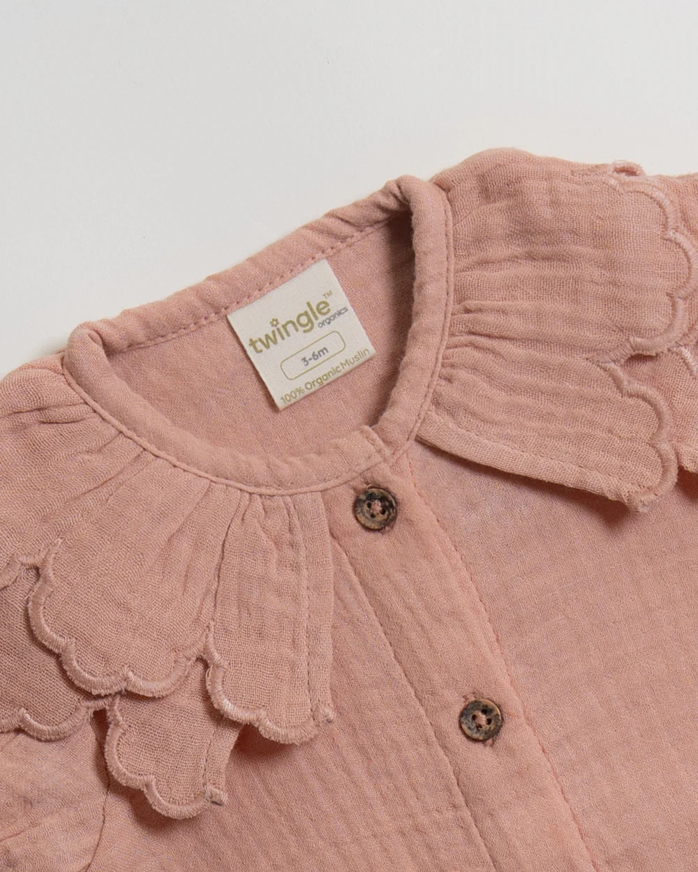 Twingle 100% Organic Muslin Shirt & Shorts Set-Lightweight & Breathable Fabric-Puff Sleeves-Soft Elasticated Waistband-Short Sleeves-Solid-Peach Pink-For Infants - Image 4