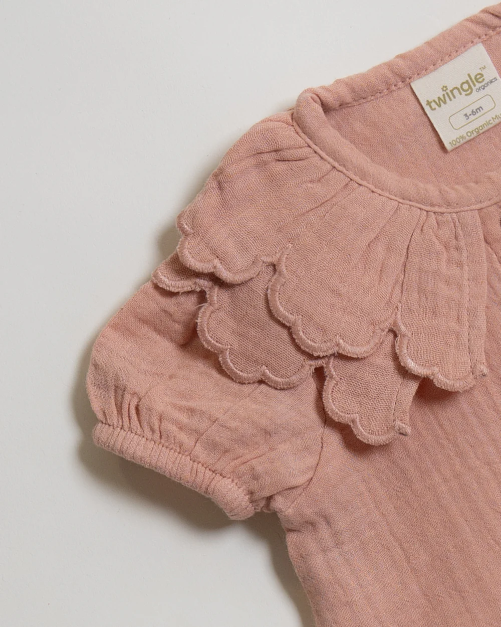 Twingle 100% Organic Muslin Shirt & Shorts Set-Lightweight & Breathable Fabric-Puff Sleeves-Soft Elasticated Waistband-Short Sleeves-Solid-Peach Pink-For Infants - Image 5