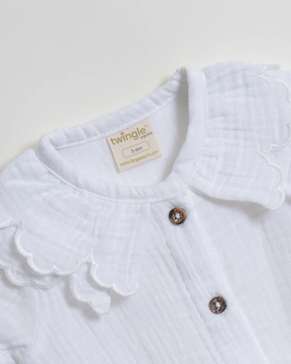 Twingle 100% Organic Muslin Shirt & Shorts Set-Lightweight & Breathable Fabric-Puff Sleeves-Soft Elasticated Waistband-Short Sleeves-Solid-White-For Infants - Image 4