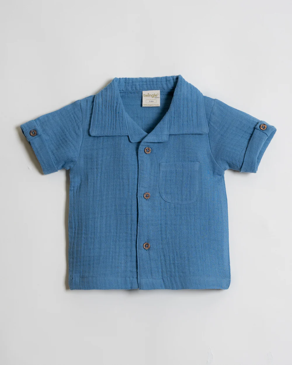Twingle 100% Organic Muslin Shirt & Shorts Set-Lightweight & Breathable Fabric-Functional Pockets-Soft Elasticated Waistband-Short Sleeves-Solid-Cobalt Blue-For Infants - Image 3