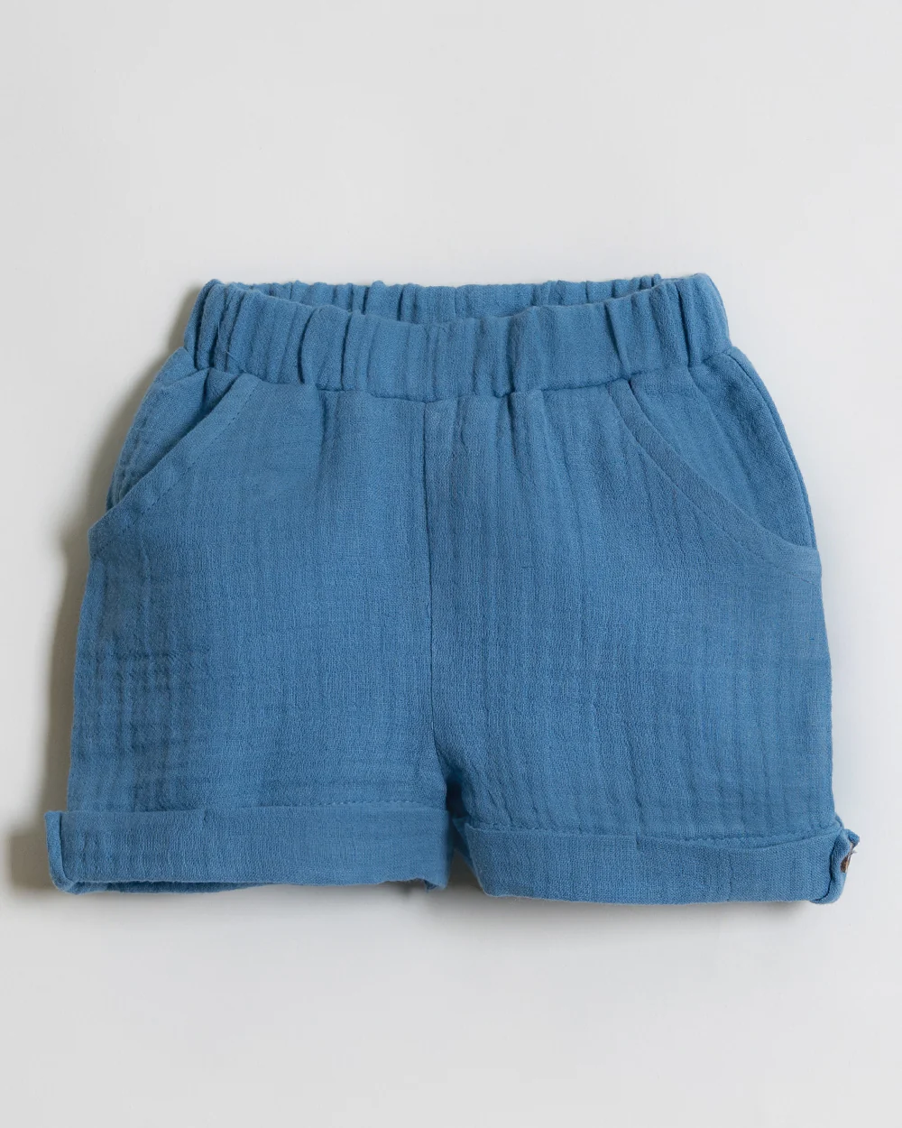 Twingle 100% Organic Muslin Shirt & Shorts Set-Lightweight & Breathable Fabric-Functional Pockets-Soft Elasticated Waistband-Short Sleeves-Solid-Cobalt Blue-For Infants - Image 4