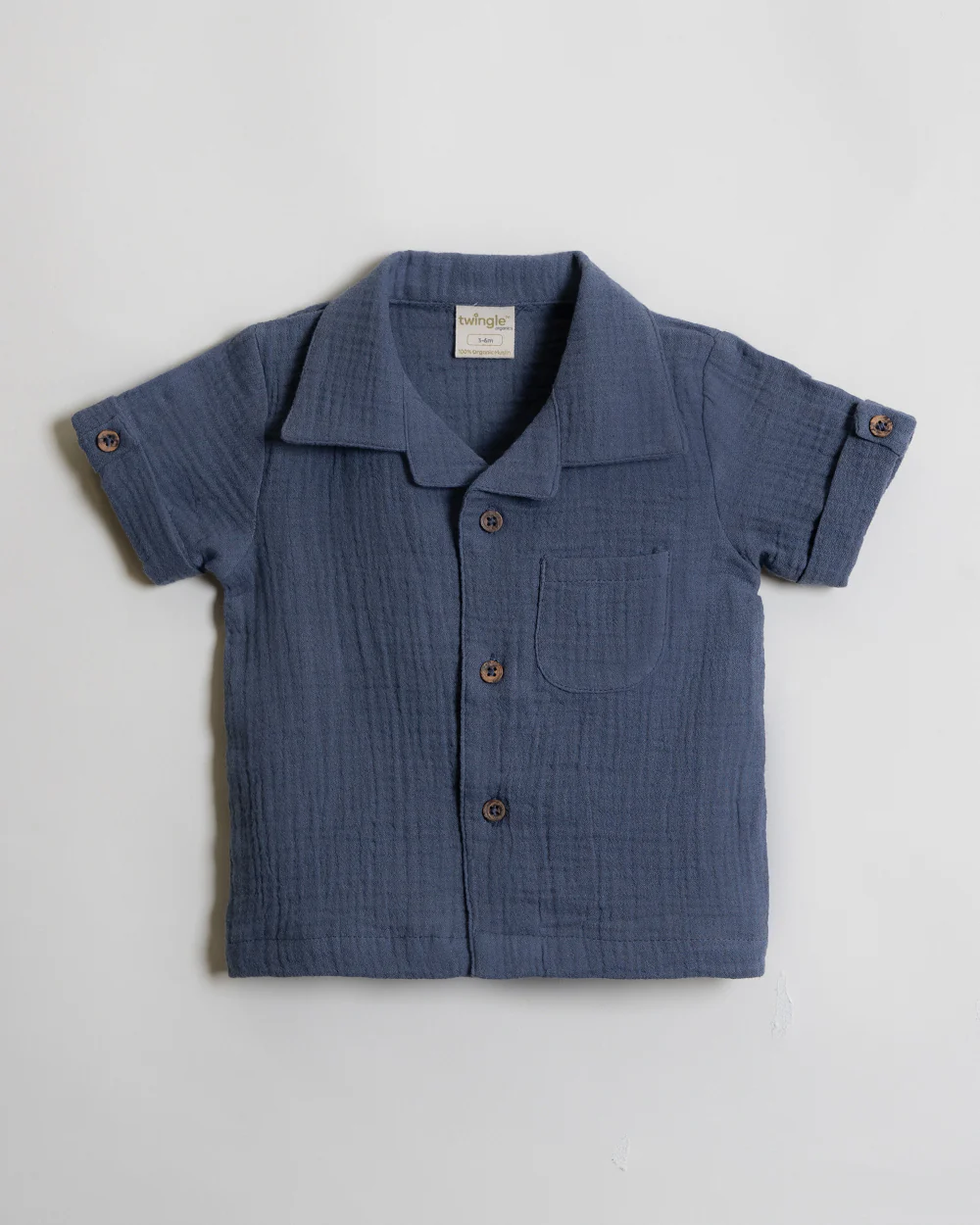 Twingle 100% Organic Muslin Shirt & Shorts Set-Lightweight & Breathable Fabric-Functional Pockets-Soft Elasticated Waistband-Short Sleeves-Solid-Navy Blue-For Infants - Image 3