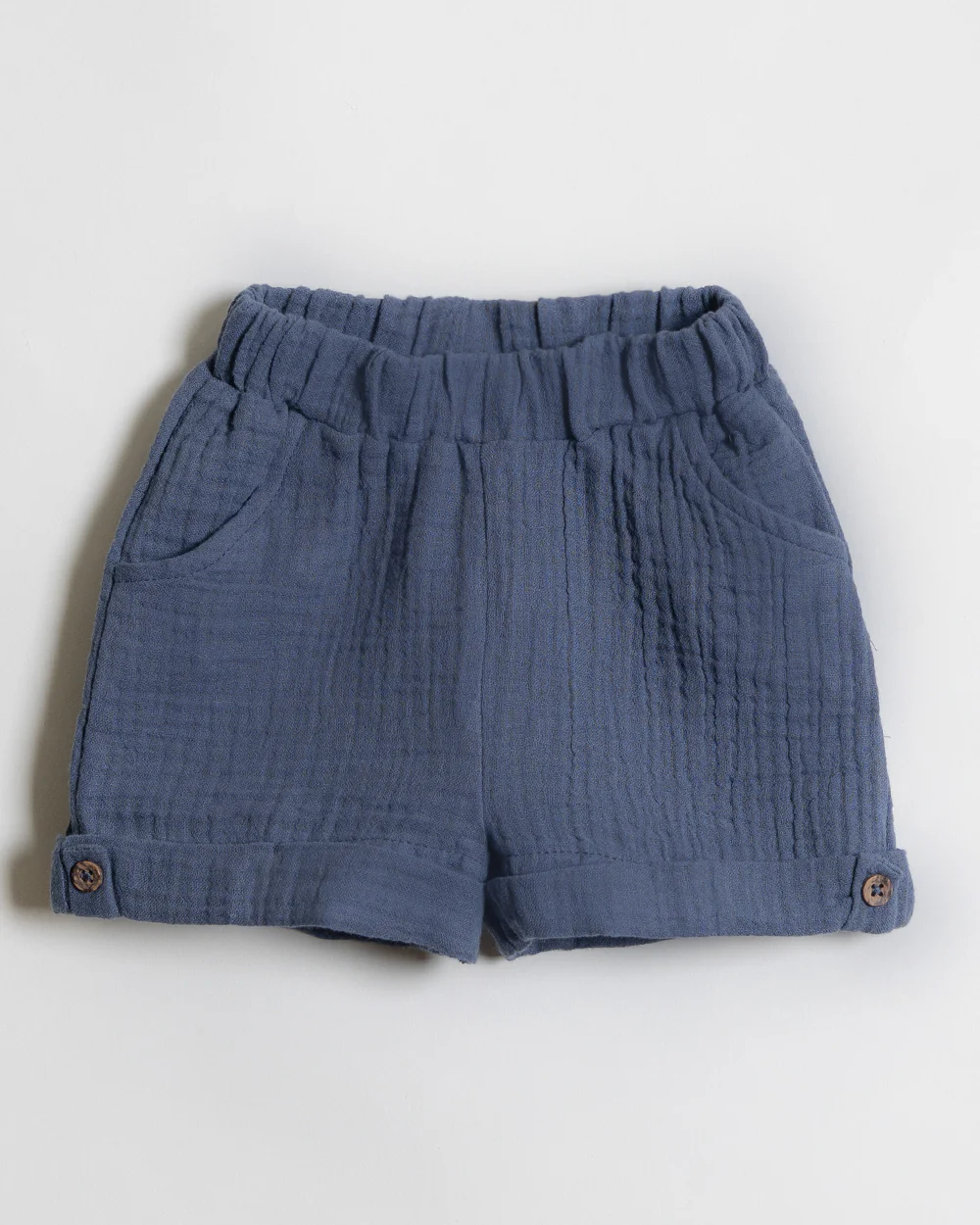 Twingle 100% Organic Muslin Shirt & Shorts Set-Lightweight & Breathable Fabric-Functional Pockets-Soft Elasticated Waistband-Short Sleeves-Solid-Navy Blue-For Infants - Image 4