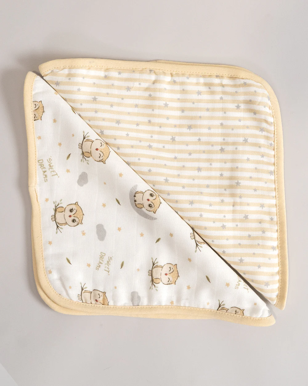 Twingle 100% Organic Muslin Wash Cloths-Soft Terry on the Back for maximum Absorbency-Built In Loop for Everyday Convenience-Owls & Stars Print-Pack of 2-For Infants - Image 3