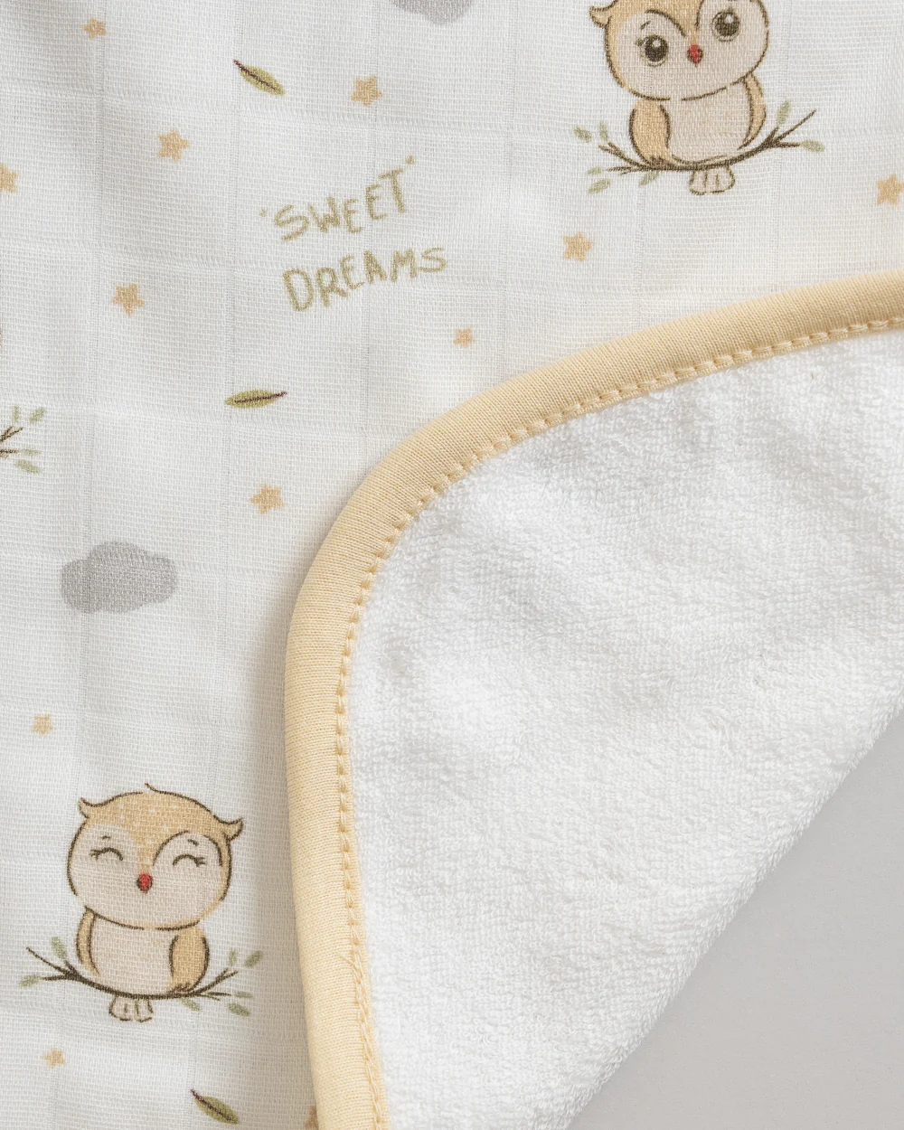Twingle 100% Organic Muslin Wash Cloths-Soft Terry on the Back for maximum Absorbency-Built In Loop for Everyday Convenience-Owls & Stars Print-Pack of 2-For Infants - Image 4