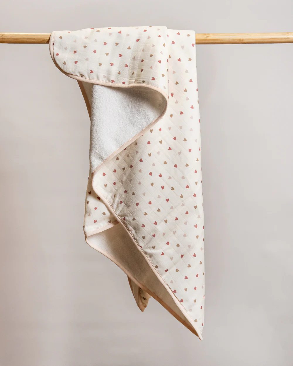 Twingle 100% Organic Muslin Baby Bath Towel-Generous Coverage for Comfortable Drying & Wrapping-Absorbs Moisture Quickly without Harsh Rubbing-Softens with Every Wash-Tiny Hearts-White-For Infants - Image 3