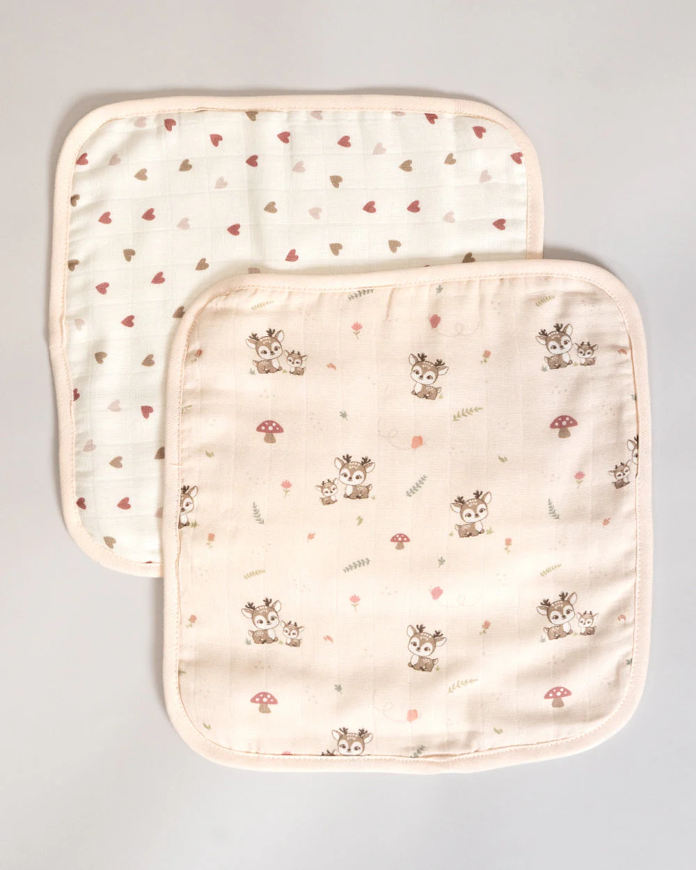 Twingle 100% Organic Muslin Hooded Towel with 2 Face Towels-Gentle on Delicate Skin-Backed by Highly Absorbent Terry-Deer & Hearts Print-Pack of 3-For Infants - Image 3