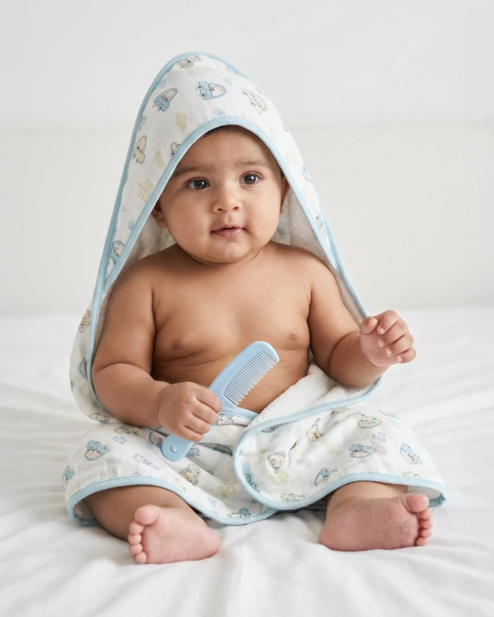 Twingle 100% Organic Muslin Hooded Towel with 2 Face Towels-Gentle on Delicate Skin-Backed by Highly Absorbent Terry-Little Drivers & Checks Print-Pack of 3-For Infants - Image 2