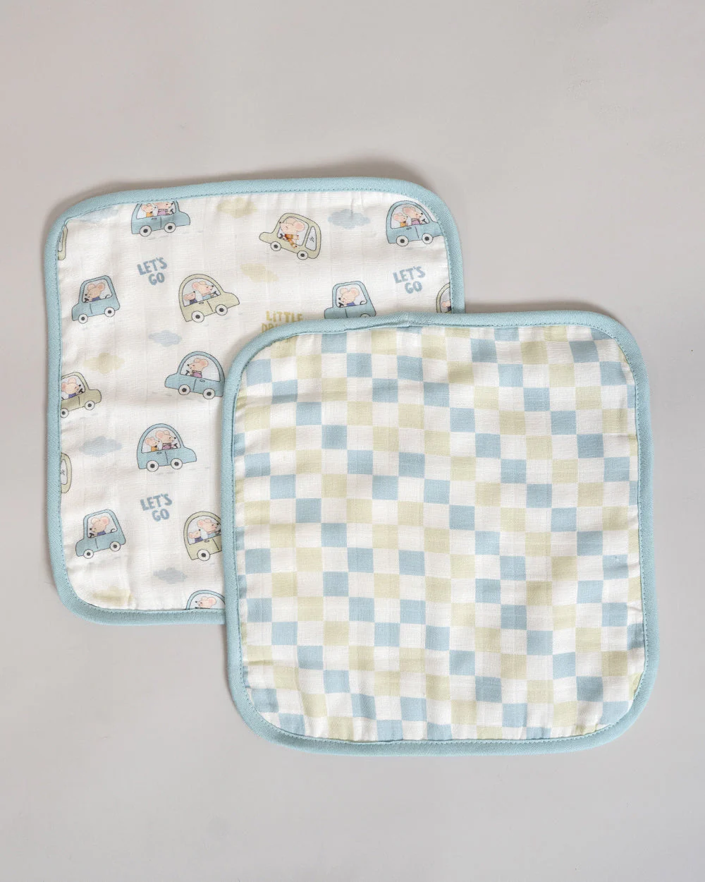 Twingle 100% Organic Muslin Hooded Towel with 2 Face Towels-Gentle on Delicate Skin-Backed by Highly Absorbent Terry-Little Drivers & Checks Print-Pack of 3-For Infants - Image 3