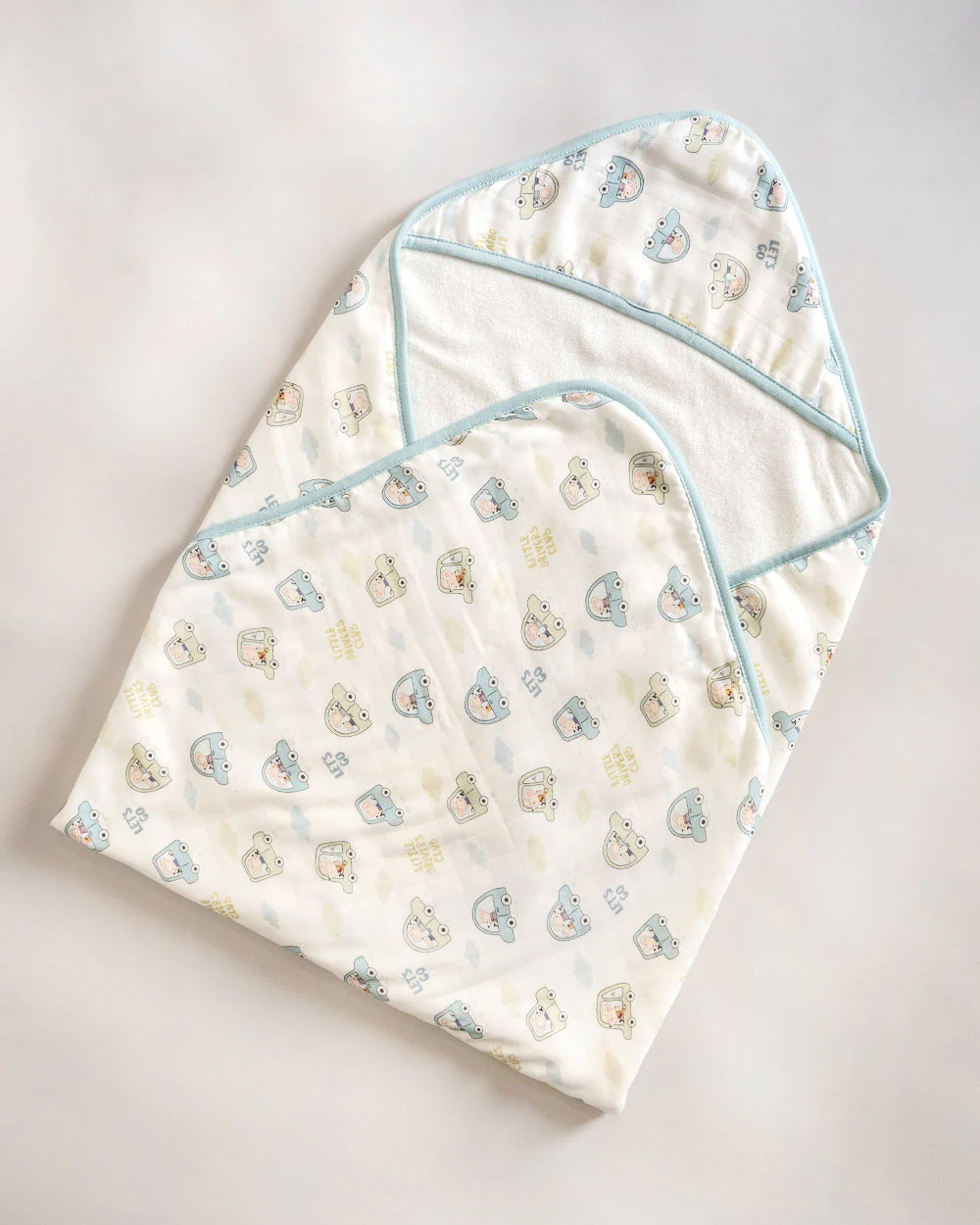 Twingle 100% Organic Muslin Hooded Towel with 2 Face Towels-Gentle on Delicate Skin-Backed by Highly Absorbent Terry-Little Drivers & Checks Print-Pack of 3-For Infants - Image 6