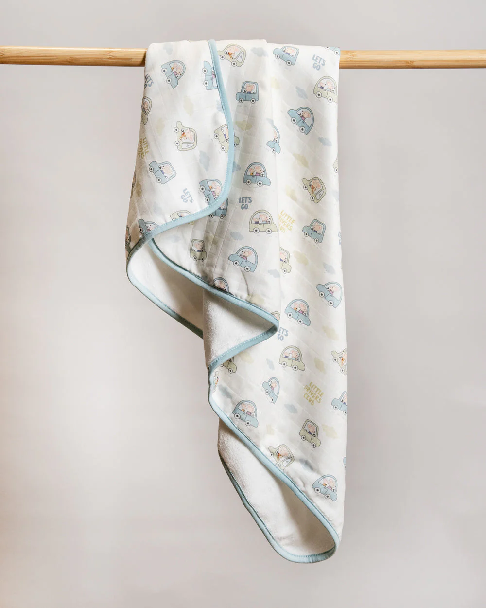 Twingle 100% Organic Muslin Hooded Towel with 2 Face Towels-Gentle on Delicate Skin-Backed by Highly Absorbent Terry-Little Drivers & Checks Print-Pack of 3-For Infants - Image 7