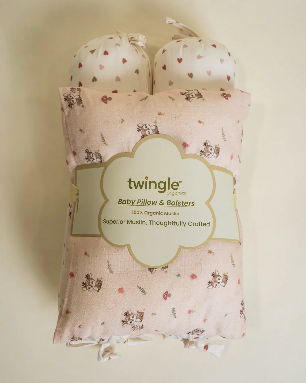 Twingle 100% Organic Muslin Mama Deer Baby Bedding Set-Pack of 5-Reversible Quilt, All-round Elastic Bedsheet, Pillow & Bolsters-Eco Certified Genesta baby safe Inks-White & Blue-For Infants - Image 12