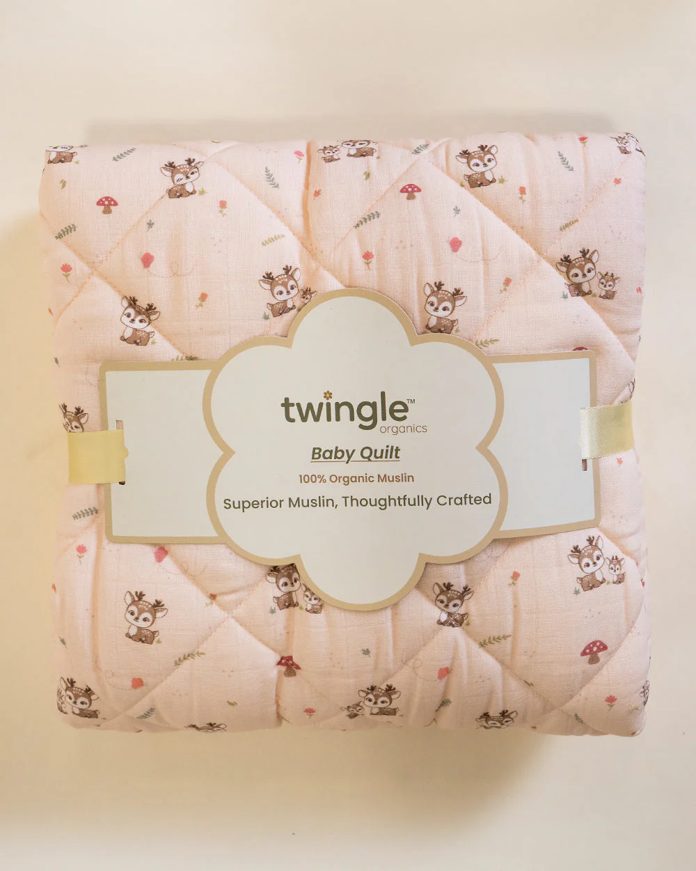 Twingle 100% Organic Muslin Mama Deer Baby Bedding Set-Pack of 5-Reversible Quilt, All-round Elastic Bedsheet, Pillow & Bolsters-Eco Certified Genesta baby safe Inks-White & Blue-For Infants - Image 13