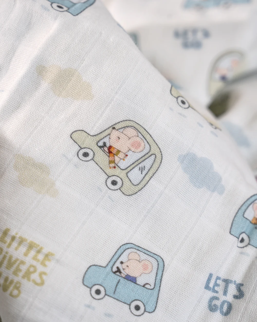 Twingle 100% Organic Muslin Reversible Baby Blanket-4-Layer Plush Weave Muslin-Naturally Temperature Regulating-Little Drivers & Checkered Chaos Print-White & Blue-For Infants - Image 4