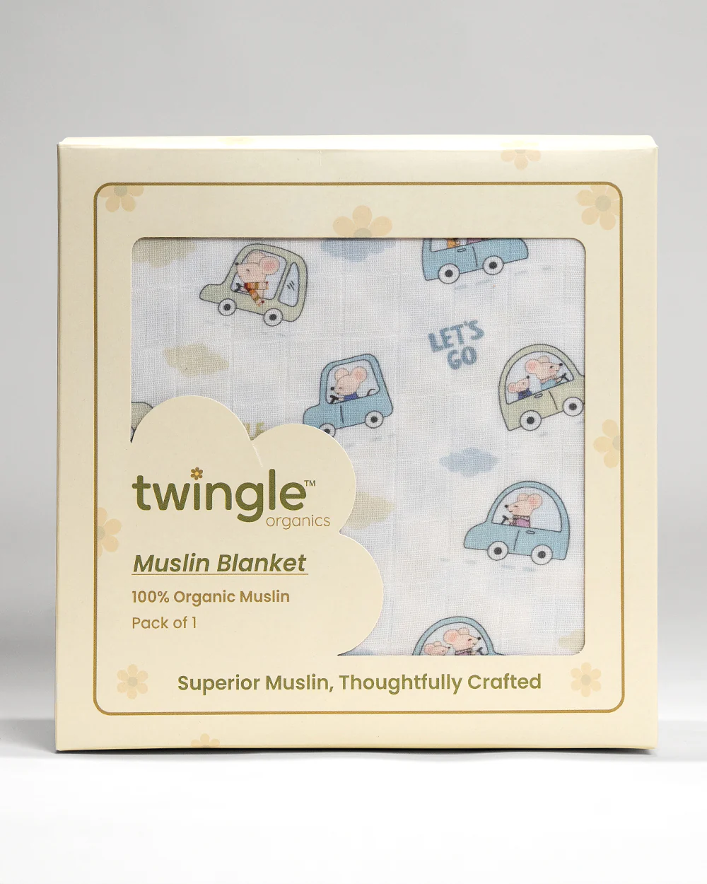 Twingle 100% Organic Muslin Reversible Baby Blanket-4-Layer Plush Weave Muslin-Naturally Temperature Regulating-Little Drivers & Checkered Chaos Print-White & Blue-For Infants - Image 8