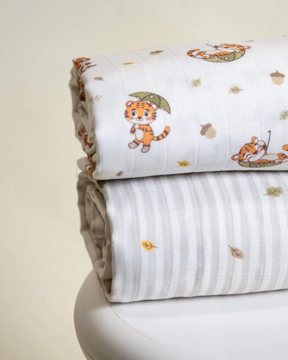 Twingle 100% Organic Muslin Swaddle & Blanket Set-Cozy Roars-Generously Sized Swaddles & 4-Layer Muslin Blanket-All-Season Comfort-White & Light Grey-For Infants - Image 5