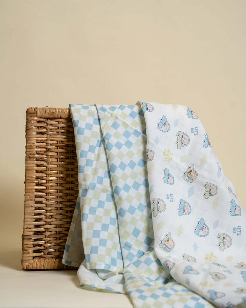 Twingle 100% Organic Muslin Swaddle & Blanket Set-Little Drivers-Generously Sized Swaddles & 4-Layer Muslin Blanket-All-Season Comfort-White & Blue-For Infants - Image 6